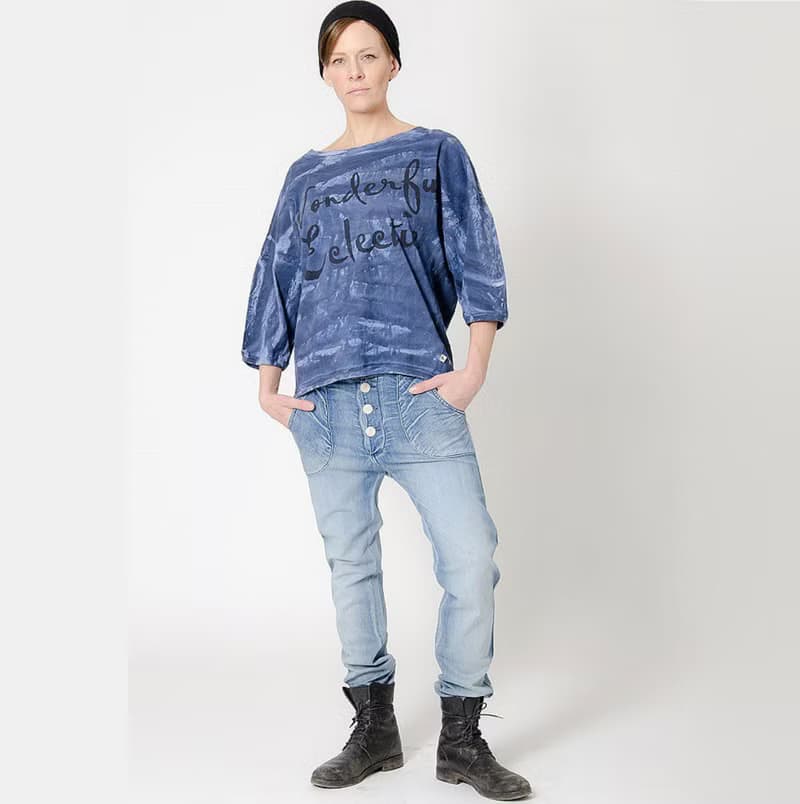 瑞典有機棉五分袖上衣5歲至12歲 親子裝藍色