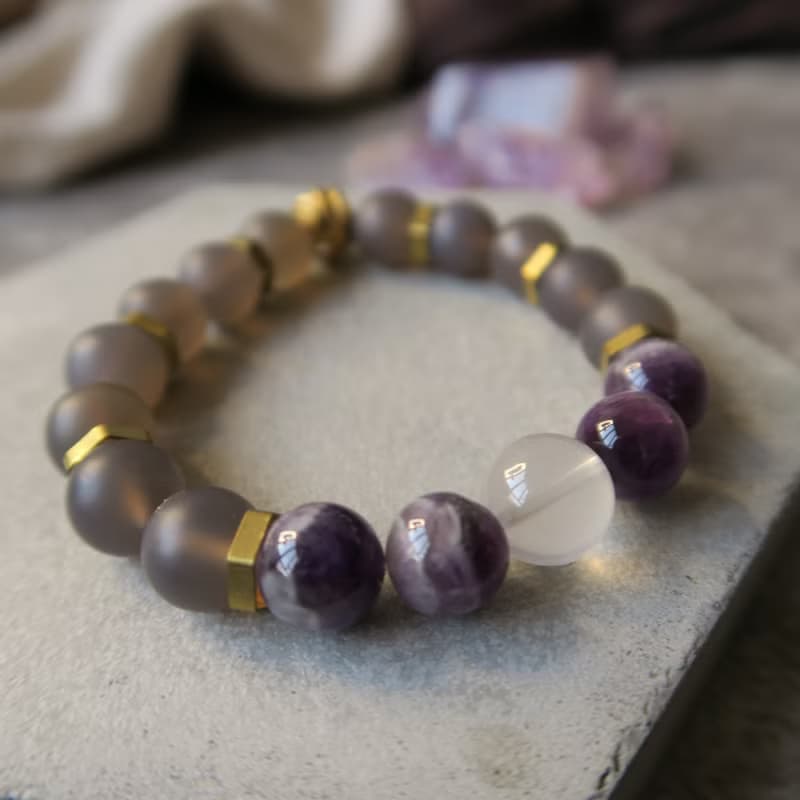 夢幻【靈性 • 小手物】紫瑪瑙水晶 粉晶 灰瑪瑙 磨沙 黃銅 手鍊