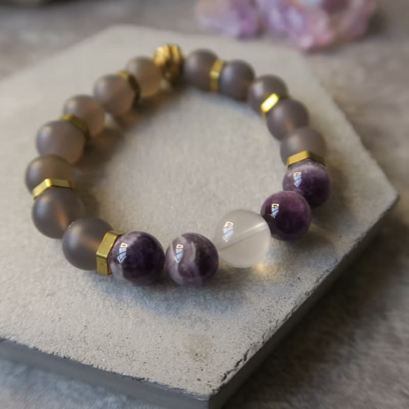 夢幻【靈性 • 小手物】紫瑪瑙水晶 粉晶 灰瑪瑙 磨沙 黃銅 手鍊