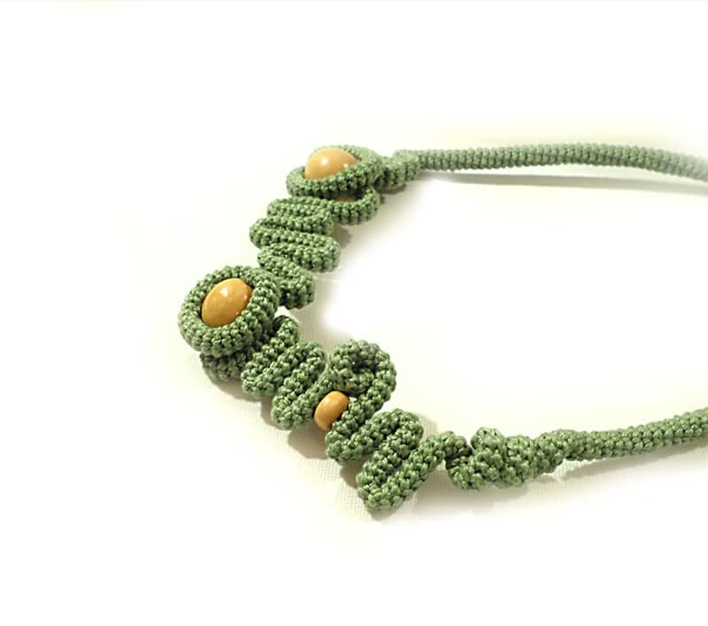 Free Form Tube Crochet Necklace Pepper Green