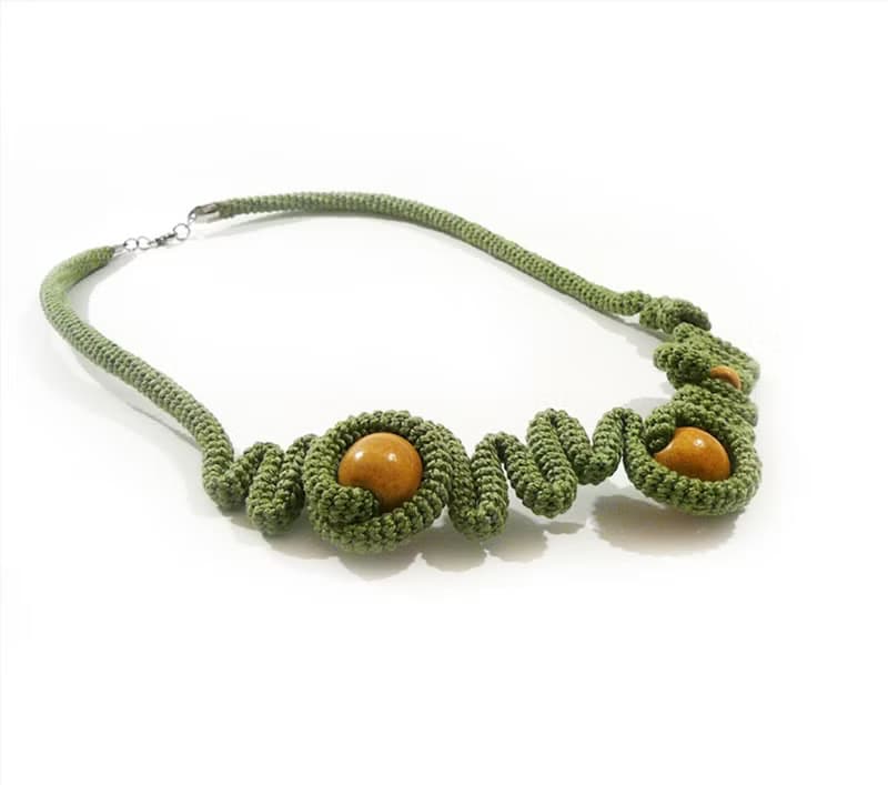 Free Form Tube Crochet Necklace Pepper Green