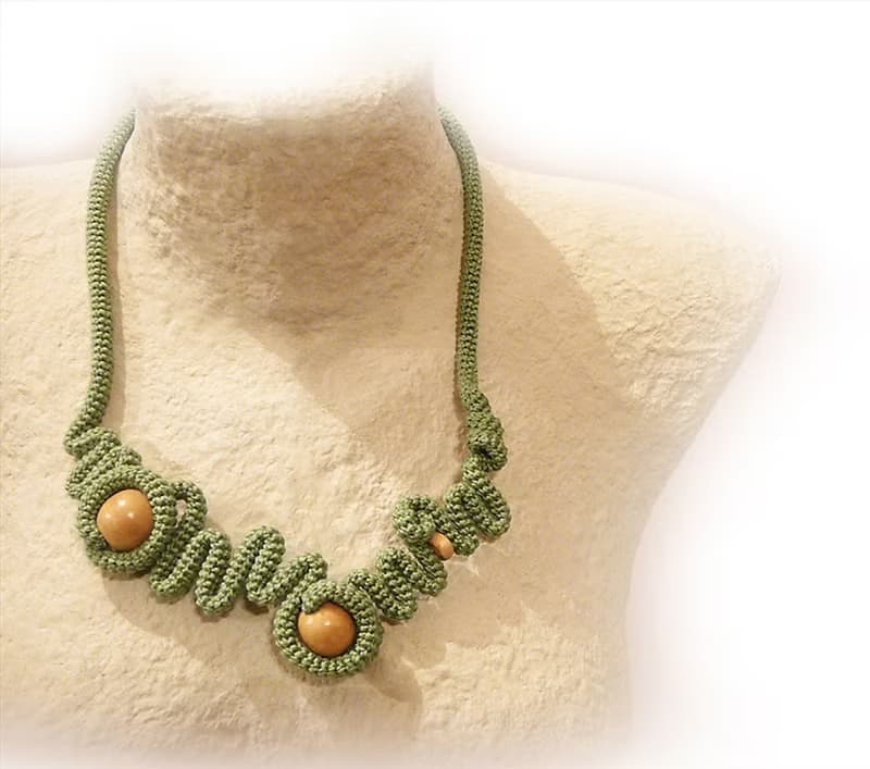 Free Form Tube Crochet Necklace Pepper Green