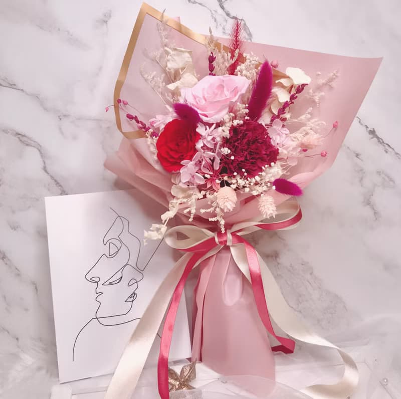 【母親節系列】永生玫瑰 永生康乃馨 韓式花束(中款)