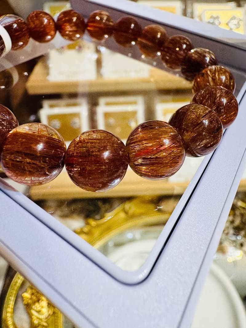 收藏老礦滿順髮貓眼紅銅鈦晶水晶10.5mm32.60g正財事業正能量避邪