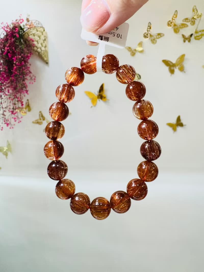 收藏老礦滿順髮貓眼紅銅鈦晶水晶10.5mm32.60g正財事業正能量避邪