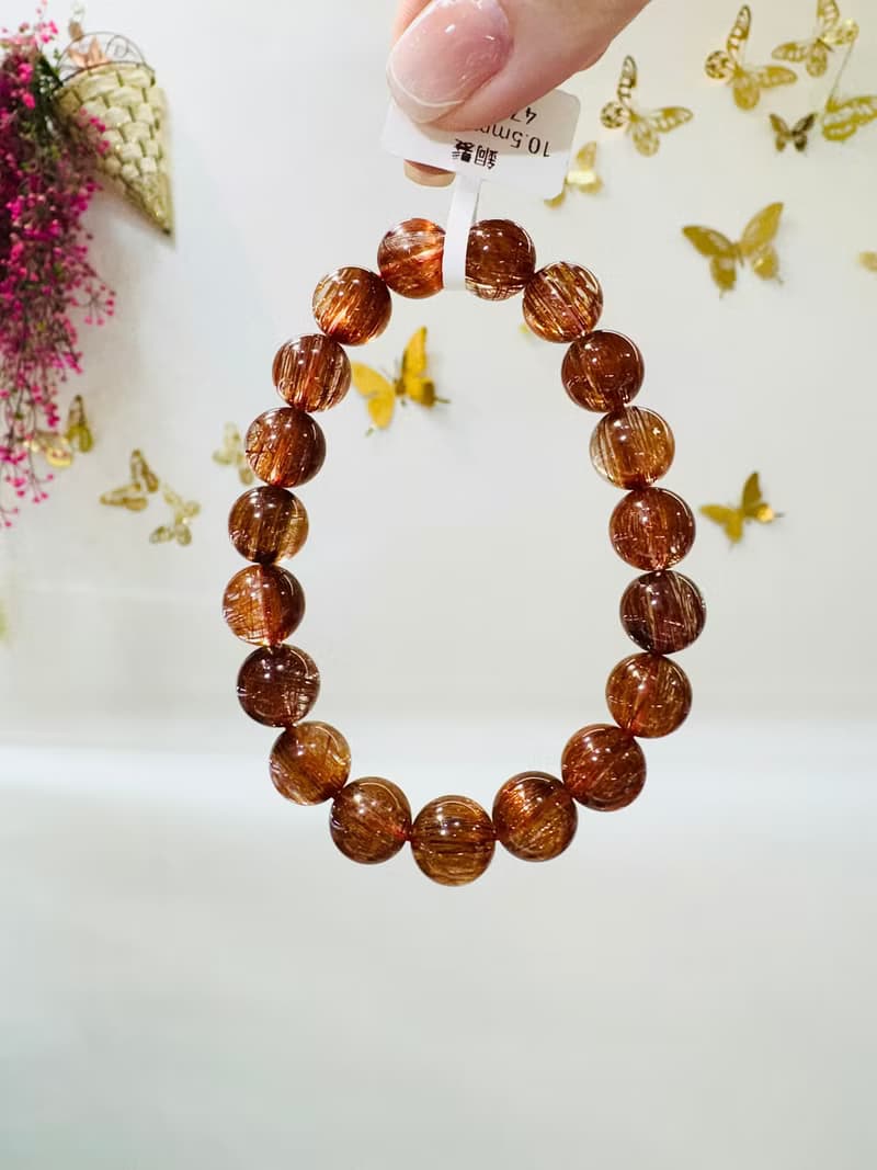 收藏老礦滿順髮貓眼紅銅鈦晶水晶10.5mm32.60g正財事業正能量避邪