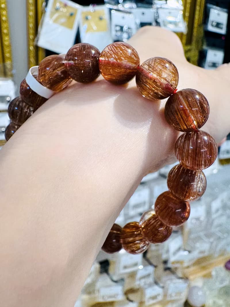 收藏老礦滿順髮貓眼紅銅鈦晶水晶10.5mm32.60g正財事業正能量避邪