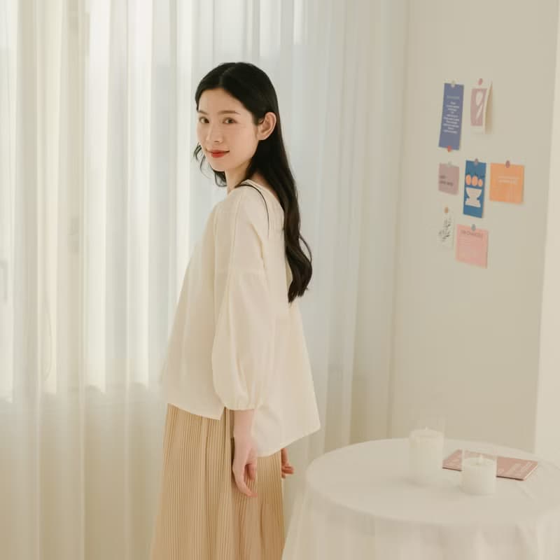 | New新品上市・自訂款 | 皮特小泡袖七分袖 女裝上衣  象牙白