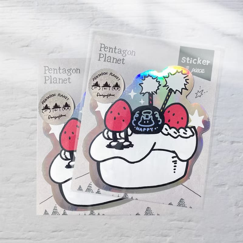 新鮮草莓蛋糕 大貼紙 2入  行李箱貼紙 造型貼紙 /五角星球