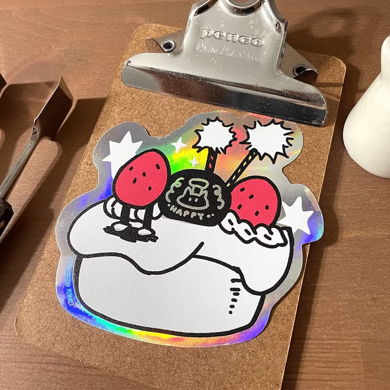 新鮮草莓蛋糕 大貼紙 2入  行李箱貼紙 造型貼紙 /五角星球