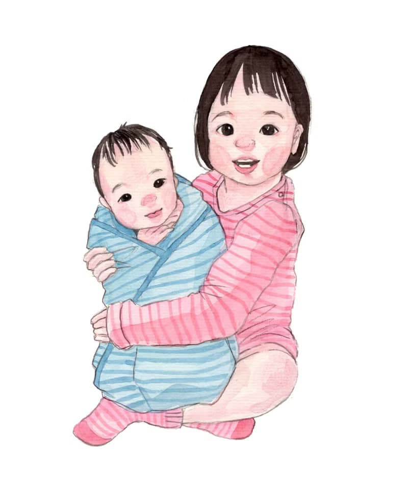 People Portrait 雙人7吋畫像 / 親子 寶寶 小孩畫像委託  附畫框