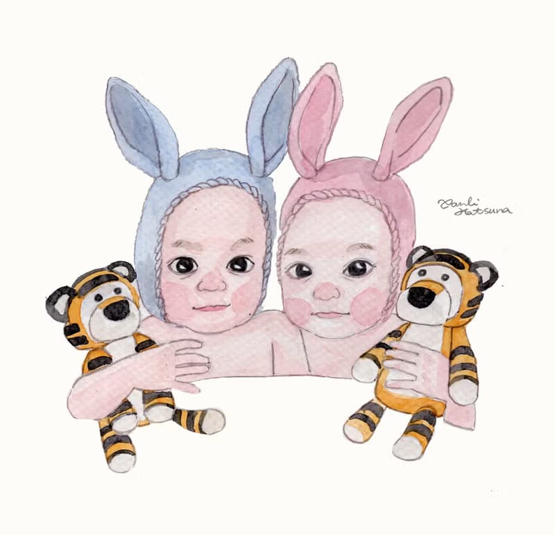 People Portrait 雙人7吋畫像 / 親子 寶寶 小孩畫像委託  附畫框