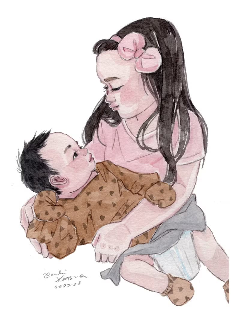 People Portrait 雙人7吋畫像 / 親子 寶寶 小孩畫像委託  附畫框