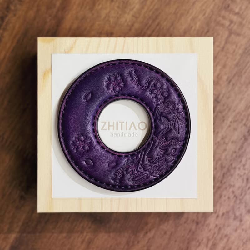 原創手工製作牛皮劍道刀鐔 御先稻荷 紫色 劍鍔 Tsuba