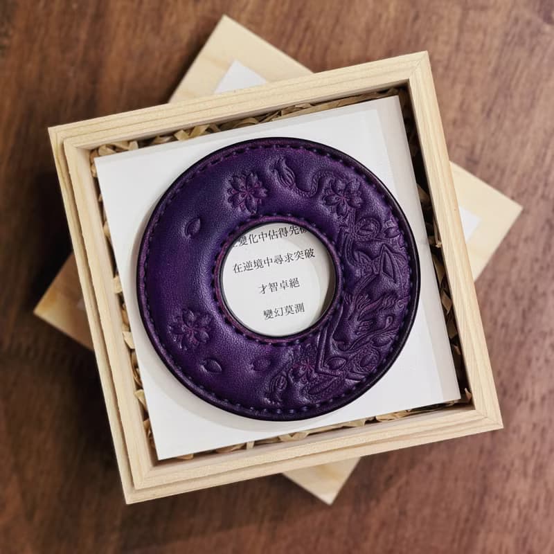 原創手工製作牛皮劍道刀鐔 御先稻荷 紫色 劍鍔 Tsuba