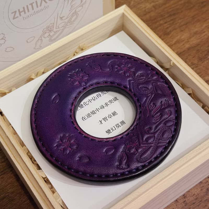 原創手工製作牛皮劍道刀鐔 御先稻荷 紫色 劍鍔 Tsuba