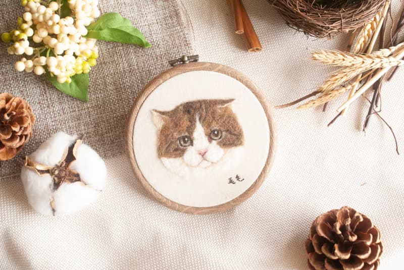 擬真寵物貓 羊毛刺繡框畫