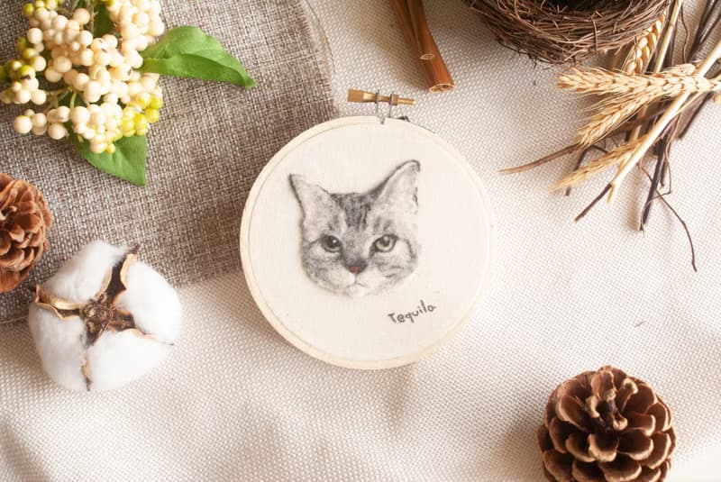 擬真寵物貓 羊毛刺繡框畫