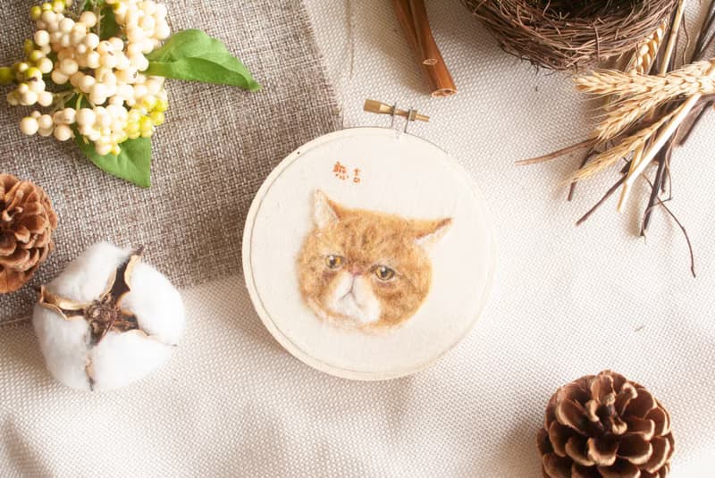 擬真寵物貓 羊毛刺繡框畫