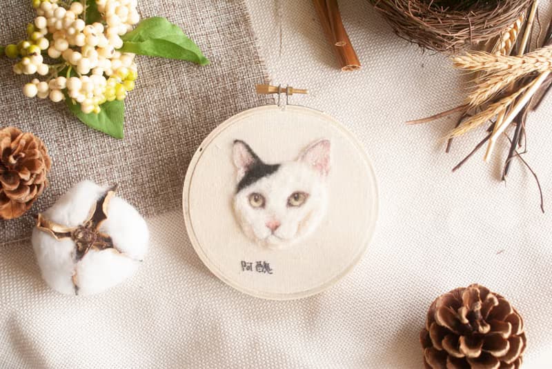 擬真寵物貓 羊毛刺繡框畫