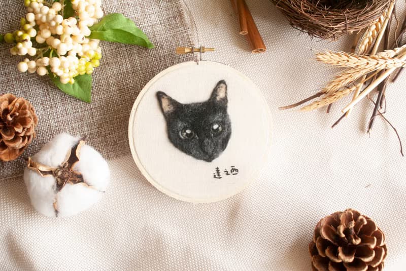 擬真寵物貓 羊毛刺繡框畫