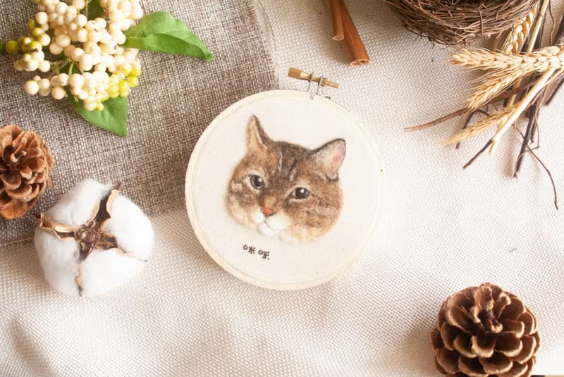 擬真寵物貓 羊毛刺繡框畫