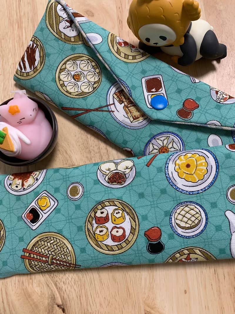 文青風環保純棉筷袋 台灣美味小吃 質感原胚 湖水藍 日本 潮物 收