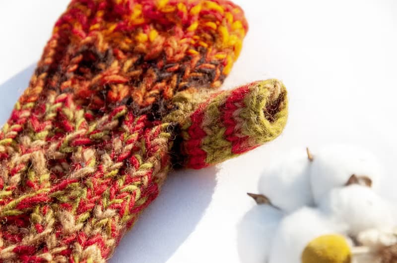 手織純羊毛針織手套/露趾手套/內刷毛手套/保暖手套-北歐夕陽陽光