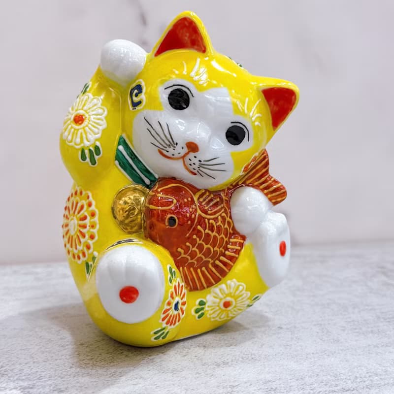 【黃耀吉運】日本九谷燒招財貓 | 黃櫻鯉