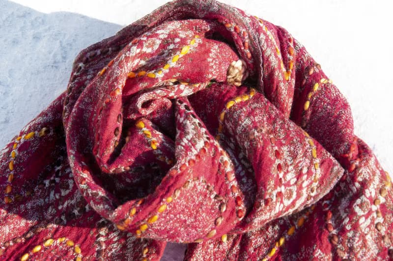 喀什米爾Cashmere/水煮羊毛披肩/針織圍巾/刺繡圍巾/羊絨披巾-花