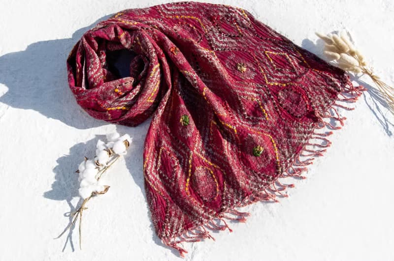 喀什米爾Cashmere/水煮羊毛披肩/針織圍巾/刺繡圍巾/羊絨披巾-花