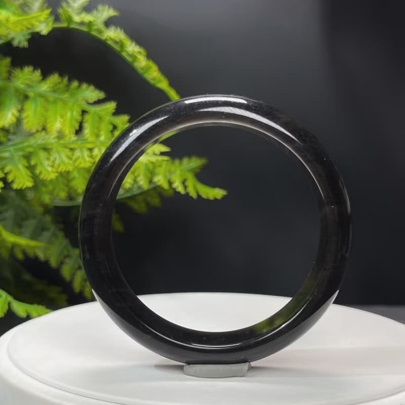 高品質 銀曜石手鐲 58MM 玉化雙天眼銀色黑曜石手環 運勢趨吉避兇