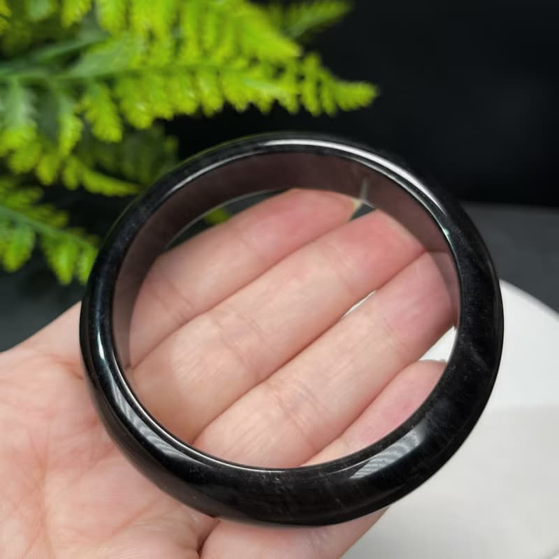高品質 銀曜石手鐲 58MM 玉化雙天眼銀色黑曜石手環 運勢趨吉避兇