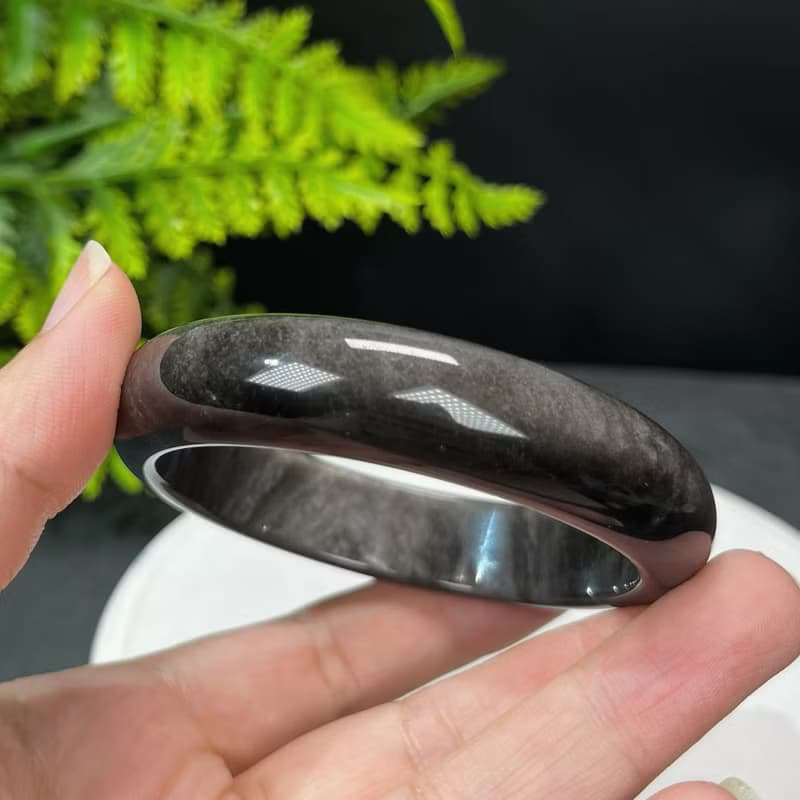 高品質 銀曜石手鐲 58MM 玉化雙天眼銀色黑曜石手環 運勢趨吉避兇