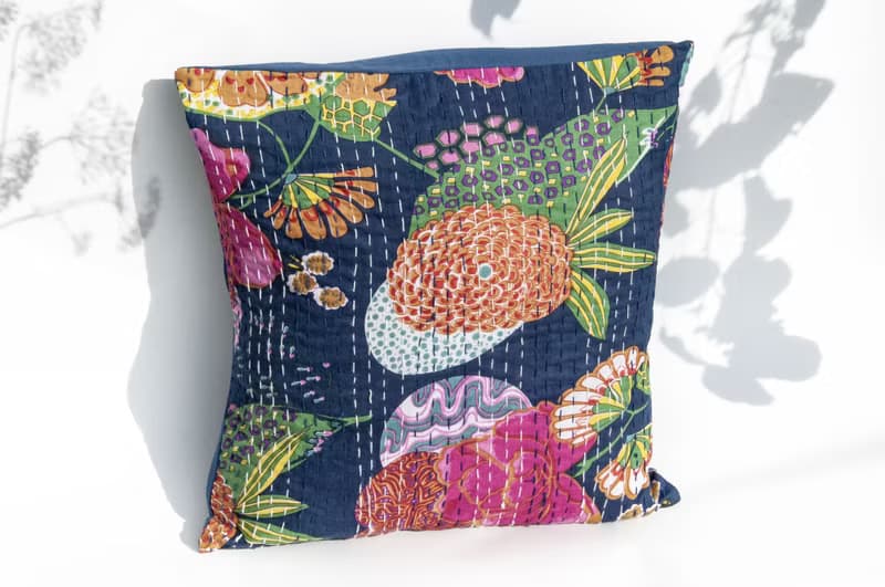 花朵刺繡抱枕套 純棉抱枕套 民族風抱枕套-法式風時尚藍花朵森林