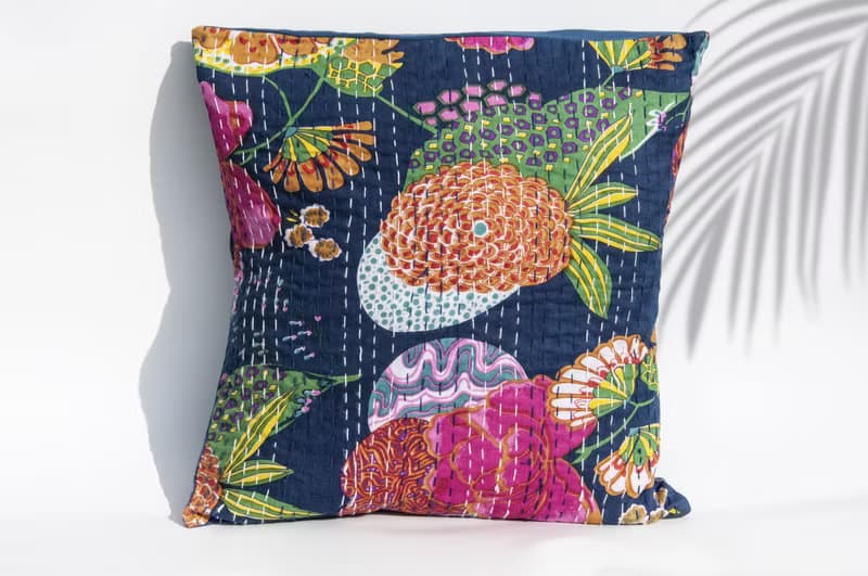花朵刺繡抱枕套 純棉抱枕套 民族風抱枕套-法式風時尚藍花朵森林