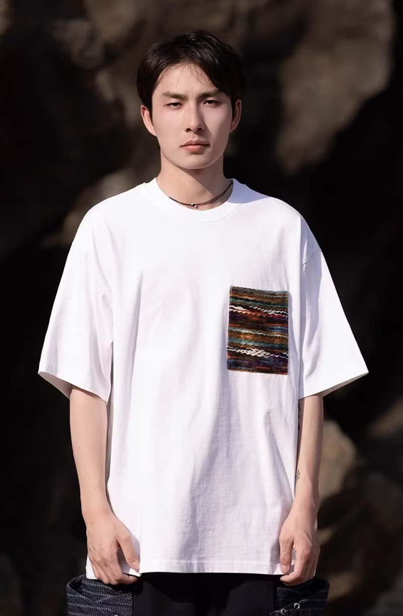 新中式復古 棉麻口袋短袖T恤