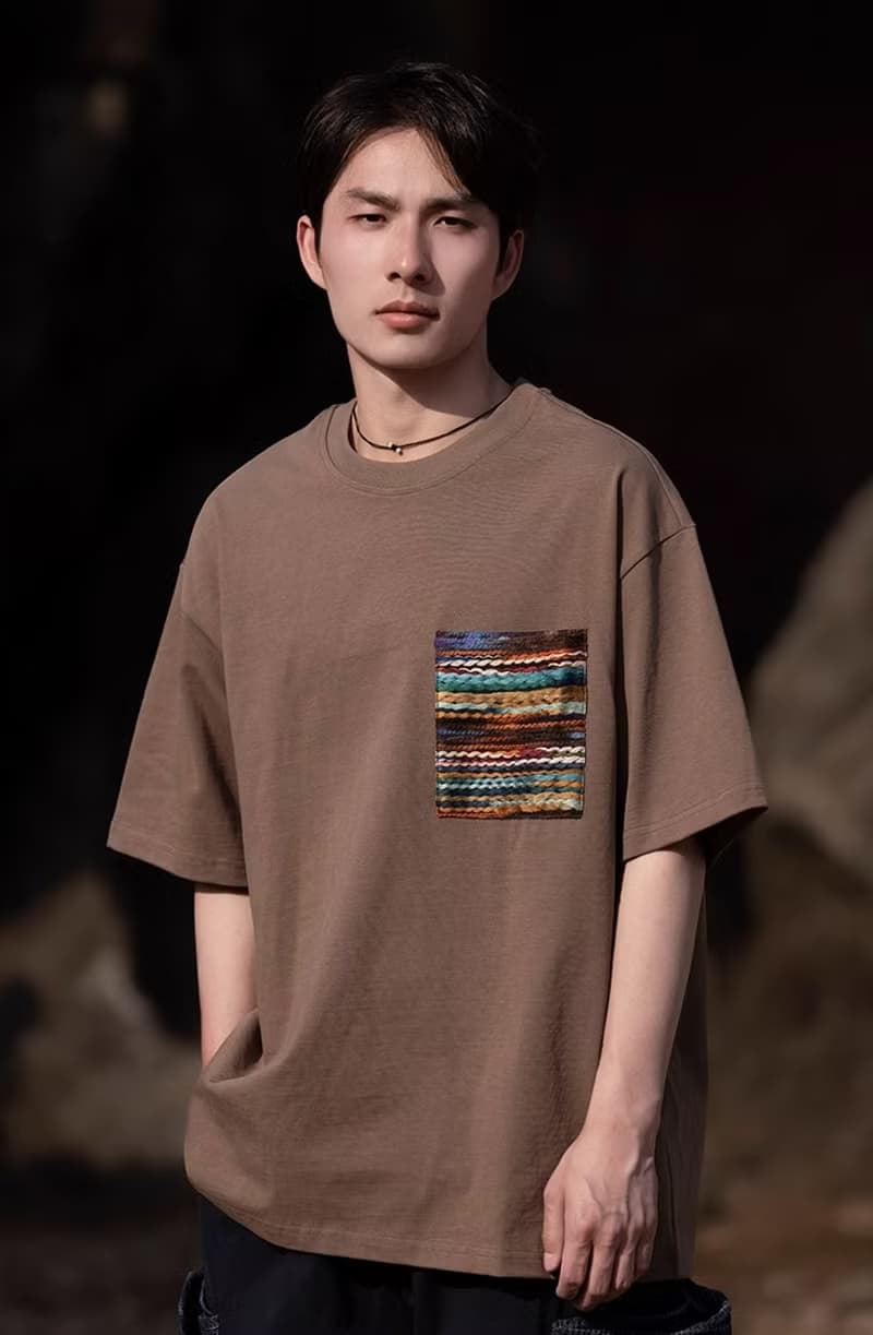 新中式復古 棉麻口袋短袖T恤