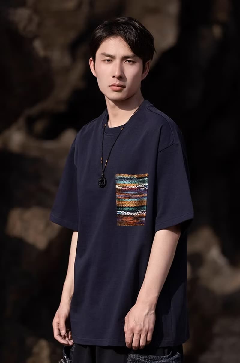 新中式復古 棉麻口袋短袖T恤