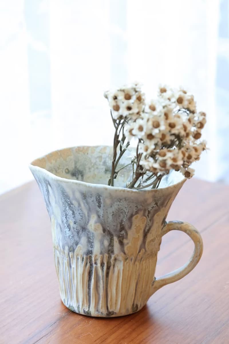 【聖誕節禮物】日本進口陶土手捏乾花器自然流釉紋理侘寂感置物桶