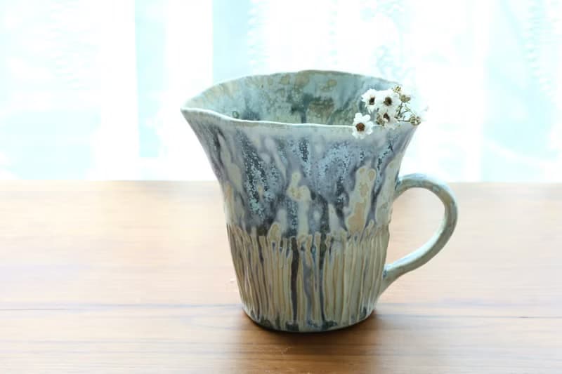 【聖誕節禮物】日本進口陶土手捏乾花器自然流釉紋理侘寂感置物桶