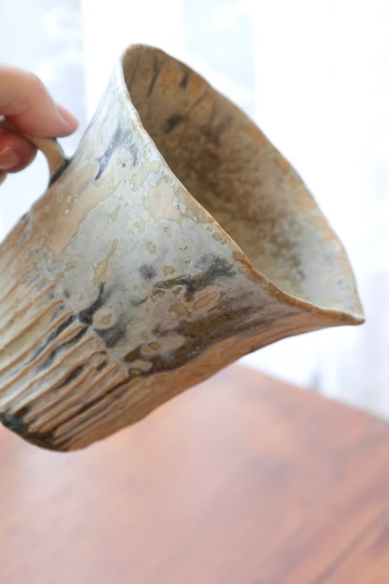 【聖誕節禮物】日本進口陶土手捏乾花器自然流釉紋理侘寂感置物桶