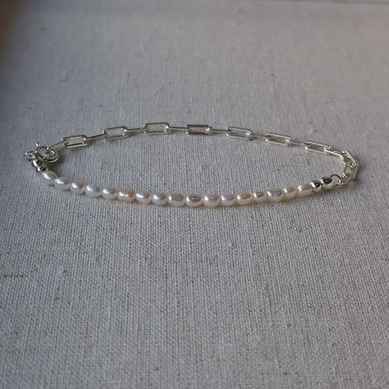 Pearls 珍珠純銀方形手鍊