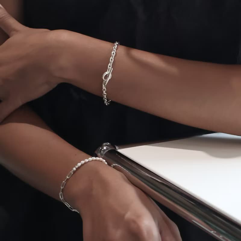 Pearls 珍珠純銀方形手鍊