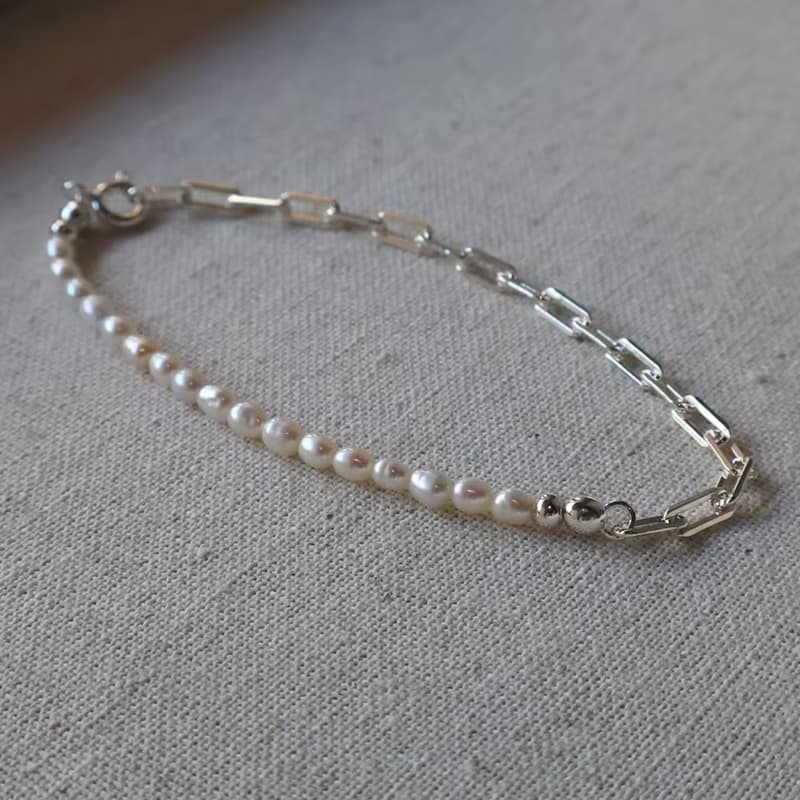 Pearls 珍珠純銀方形手鍊