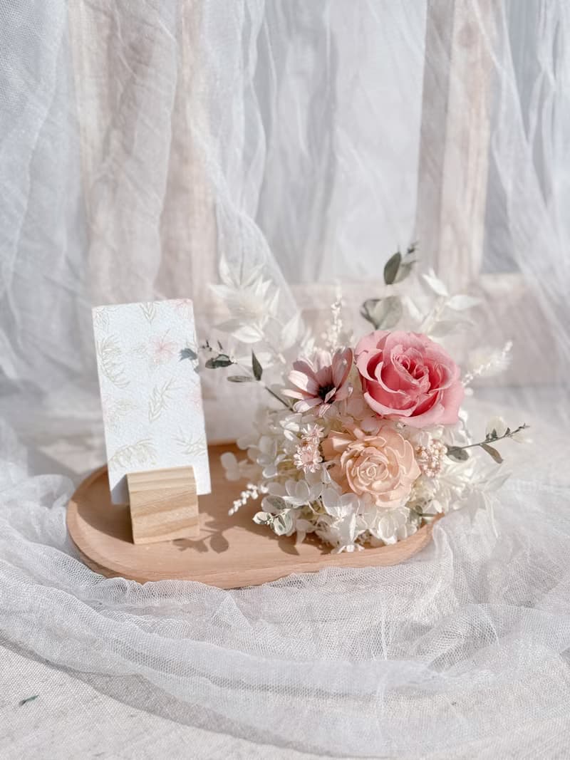 現貨不凋花/永生花名片座 招財貓 開幕禮物 升遷禮 入厝禮