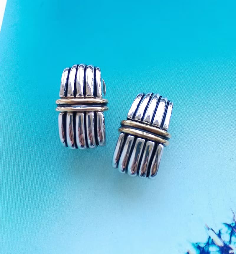 Vintage Jewelry 西洋古董飾品 PREMIER DESIGNS 雙色 夾式耳環
