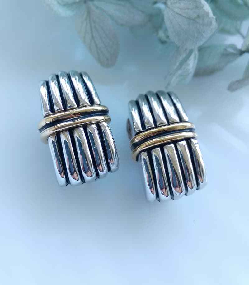 Vintage Jewelry 西洋古董飾品 PREMIER DESIGNS 雙色 夾式耳環
