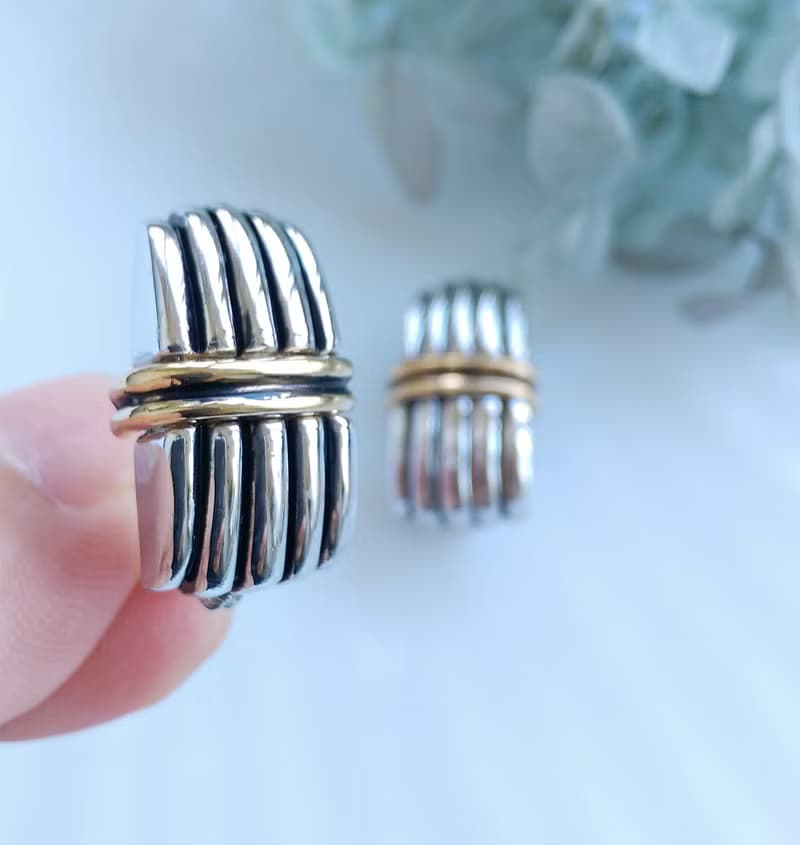 Vintage Jewelry 西洋古董飾品 PREMIER DESIGNS 雙色 夾式耳環