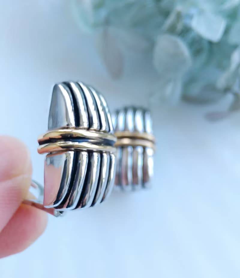 Vintage Jewelry 西洋古董飾品 PREMIER DESIGNS 雙色 夾式耳環